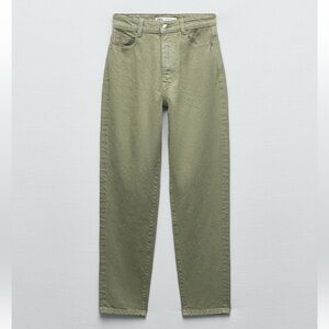 ZARA HIGH RISE Z1975 MOM JEANS LIGHT KHAKI 4083/023/506/32 SAGE GREEN 0 32